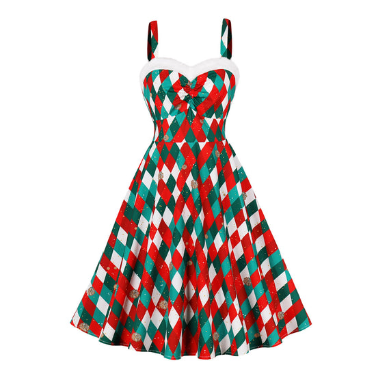 Christmas Theme Summer Dress Sling Backless Women&