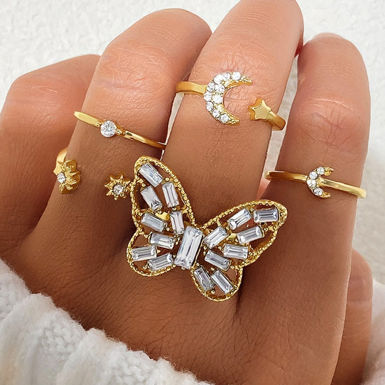 Unisex Silver Butterfly Couple Ring
