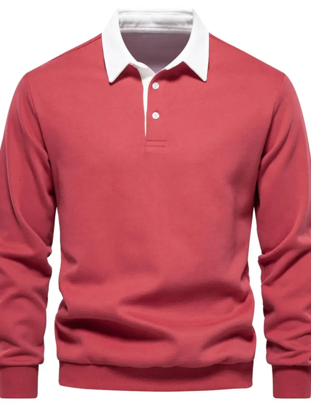 Men’s quarter button collared neck long sleeve polo — stylish casual shirt with soft fabric and classic fit