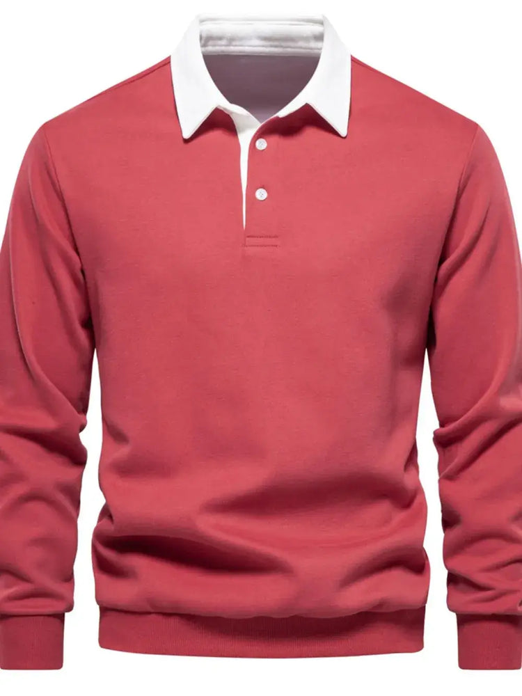 Men’s quarter button collared neck long sleeve polo — stylish casual shirt with soft fabric and classic fit