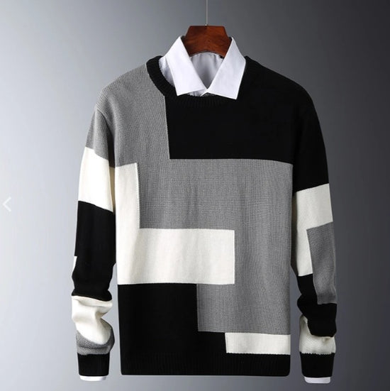 Contrasting Round Neck Pullover Long Sleeve Sweater