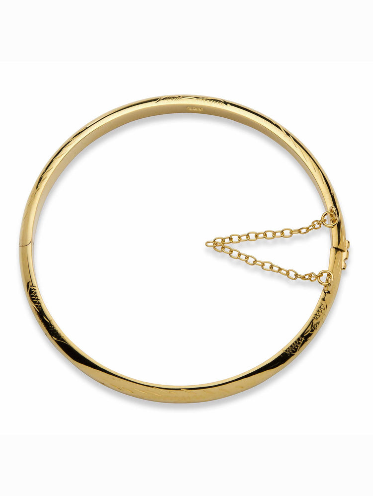 Etched Bangle Bracelet in 18K Yellow Gold over .925 Sterling Silver 7" Length