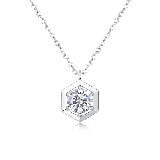 1-Carat Moissanite S925 Silver Geometric Pendant Necklace