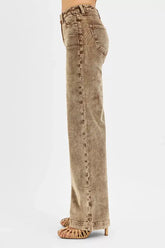 Model wearing high rise wide leg corduroy jeans by RISEN — elegant casual outfit inspiration