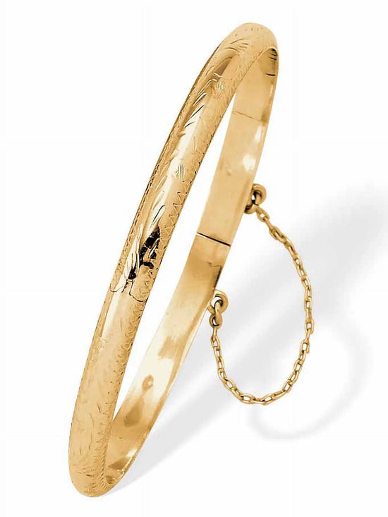 Etched Bangle Bracelet in 18K Yellow Gold over .925 Sterling Silver 7" Length