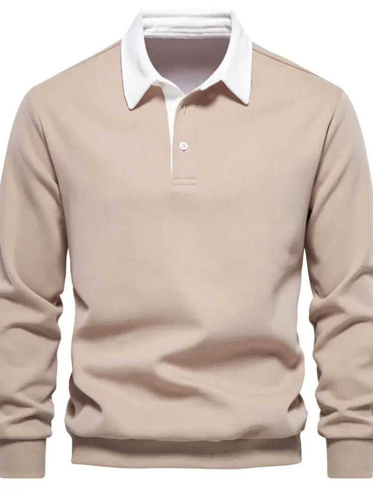 Men’s quarter button collared neck long sleeve polo — stylish casual shirt with soft fabric and classic fit