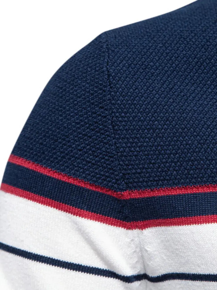 Men’s striped round neck long sleeve sweater — cozy knit pullover with classic casual design