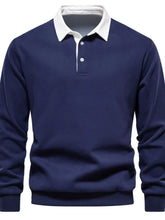 Men’s quarter button collared neck long sleeve polo — stylish casual shirt with soft fabric and classic fit