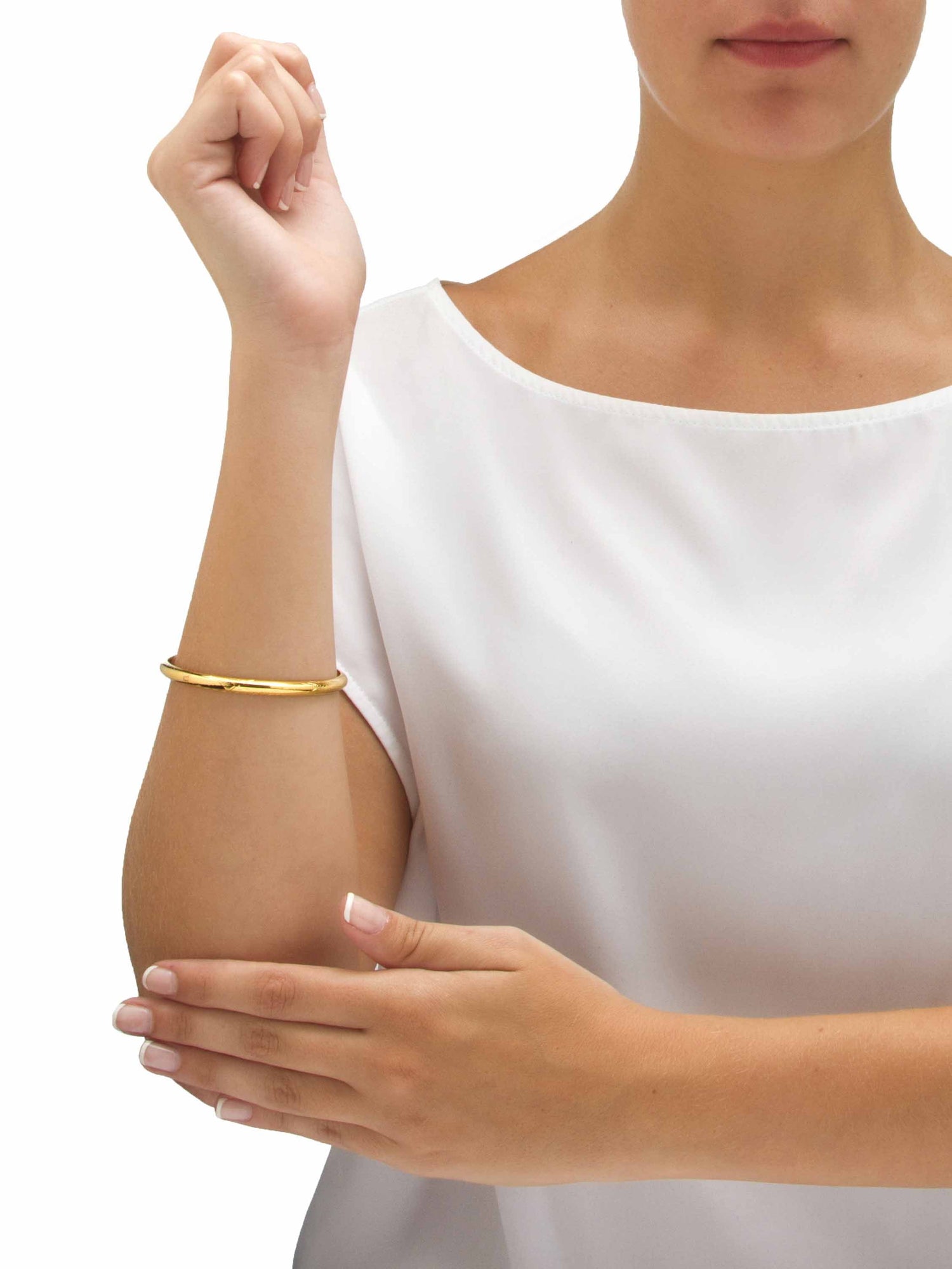 Etched Bangle Bracelet in 18K Yellow Gold over .925 Sterling Silver 7" Length