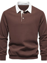 Men’s quarter button collared neck long sleeve polo — stylish casual shirt with soft fabric and classic fit