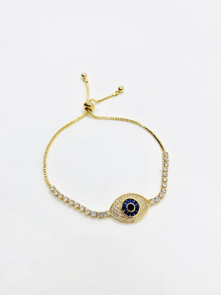 18K Gold Filled Evil Eye Tennis Bracelet with Blue