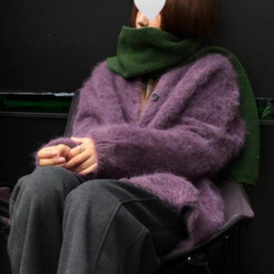 Purple, Relaxed And Sophisticated Mohair Cardigan For Women