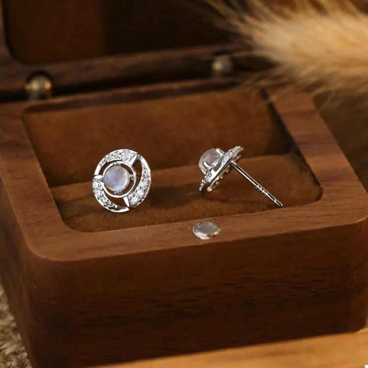 925 Sterling Silver Moonstone Stud Earrings for Adult women - FasionByMatteo
