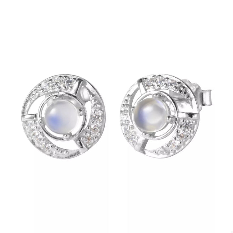 925 Sterling Silver Moonstone Stud Earrings for Adult women - FasionByMatteo
