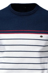 Men’s striped round neck long sleeve sweater — cozy knit pullover with classic casual design
