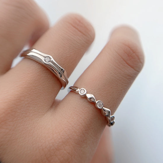 S925 Silver Square & Round Couple Rings