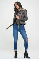 Coalition LA Zip Up Biker Jacket with Belt for Adult women - FasionByMatteo