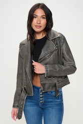 Coalition LA Zip Up Biker Jacket with Belt for Adult women - FasionByMatteo