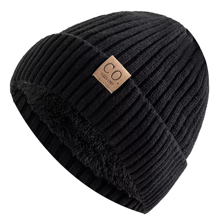 New Unisex Two-Tone Winter Hats Add Fur Lined Men and Women Fashion Warm Beanie Cap Casual Winter Knitted Hats