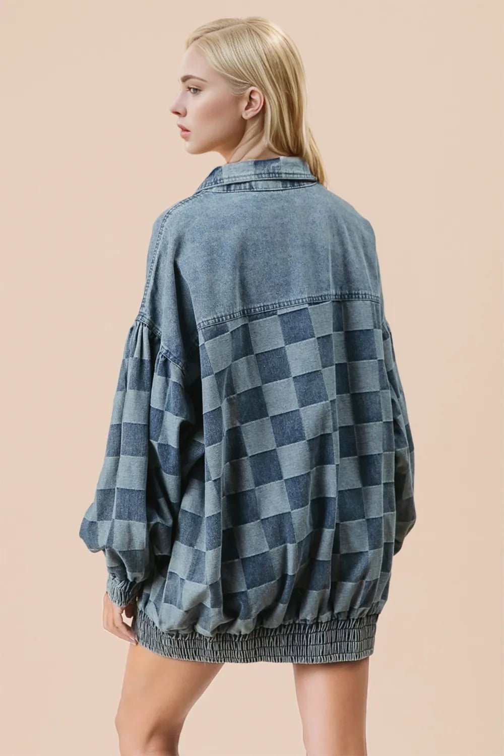 Double Take Checkered Button Up Denim Jacket for Adult women - FasionByMatteo