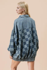 Double Take Checkered Button Up Denim Jacket for Adult women - FasionByMatteo