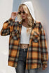 Double Take Drawstring Plaid Long Sleeve Hooded Shacket for Adult women - FasionByMatteo