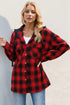 Double Take Drawstring Plaid Long Sleeve Hooded Shacket for Adult women - FasionByMatteo