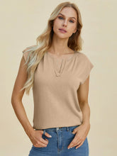 Double Take Full Size Notched Cap Sleeve Knit Top for Adult women - FasionByMatteo