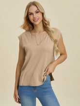Double Take Full Size Notched Cap Sleeve Knit Top for Adult women - FasionByMatteo