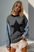 Double Take Full Size Star Pattern Raw Edge Long Sleeve Sweater for Adult women - FasionByMatteo