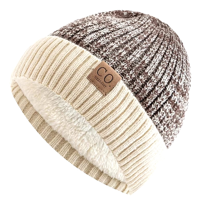 New Unisex Two-Tone Winter Hats Add Fur Lined Men and Women Fashion Warm Beanie Cap Casual Winter Knitted Hats