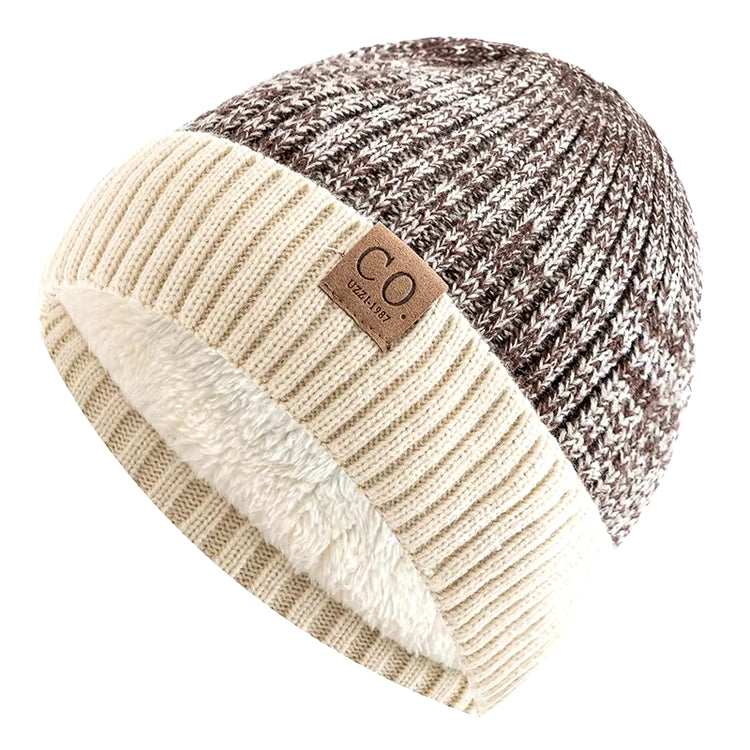 New Unisex Two-Tone Winter Hats Add Fur Lined Men and Women Fashion Warm Beanie Cap Casual Winter Knitted Hats