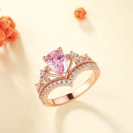 Affordable Luxury Fashion Water Drop Pink Diamond Side White Diamond V Ring
