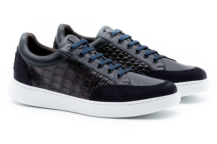 Carson Alligator Grain Sneakers - Midnight