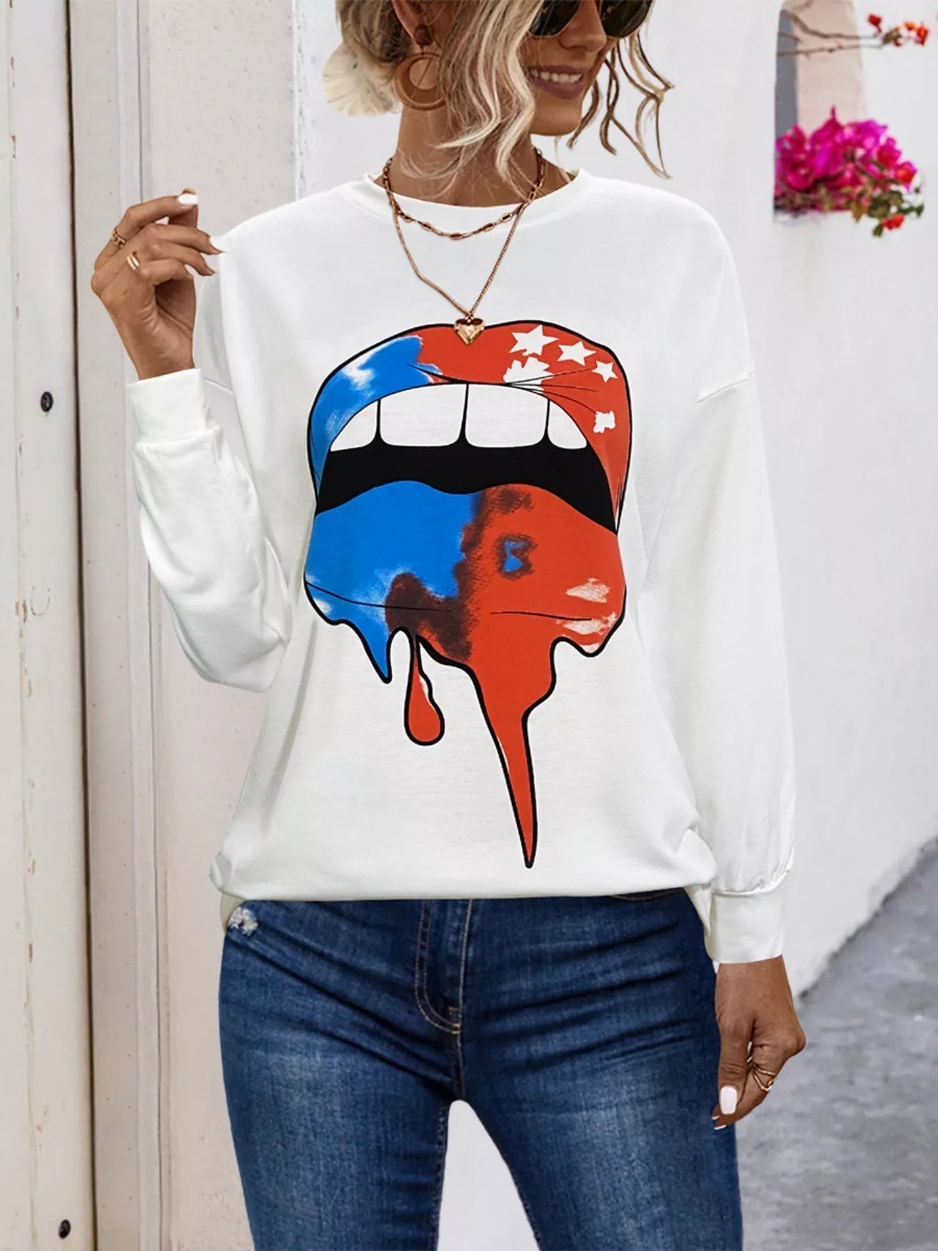 Graphic Round Neck Dropped Shoulder T-Shirt for Adult women - FasionByMatteo