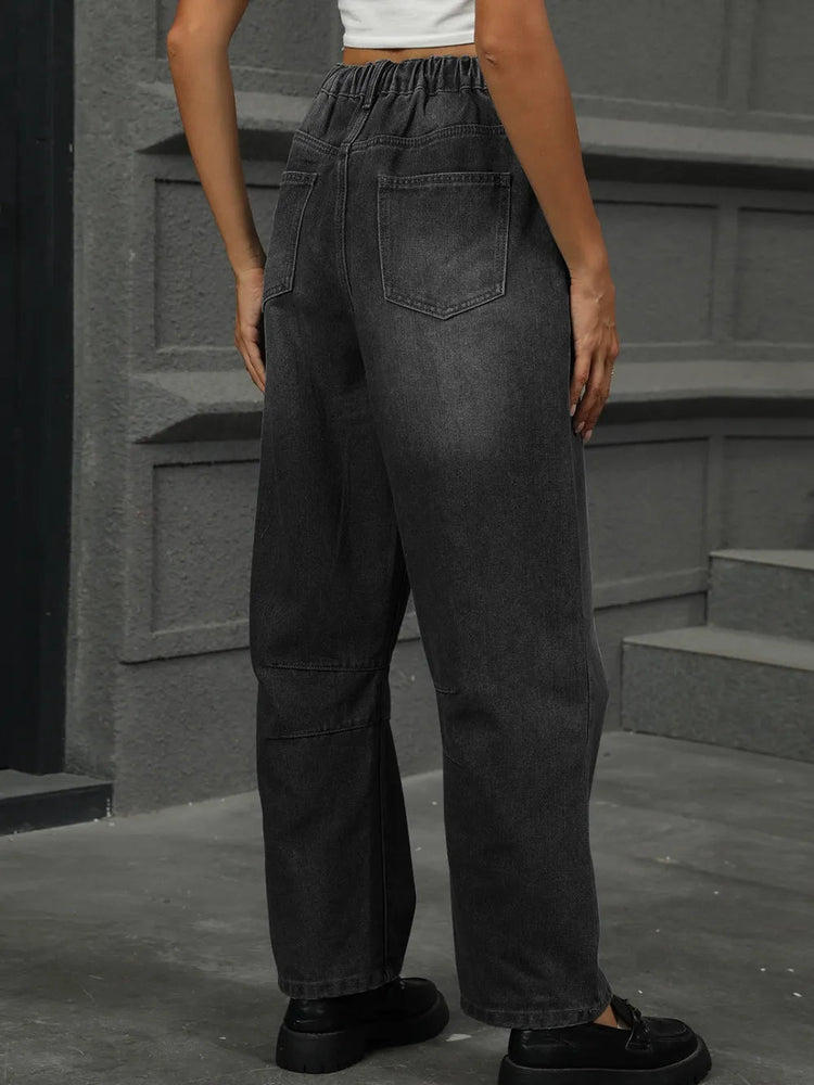 Half Elastic Waist Straight Leg Jeans for Adult women - FasionByMatteo