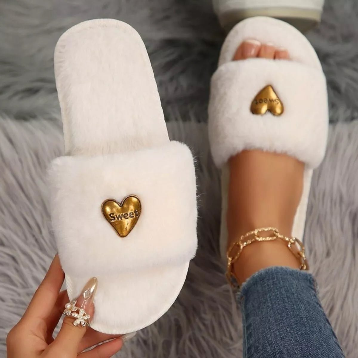 Heart Open Toe Flats Slippers for Adult women - FasionByMatteo