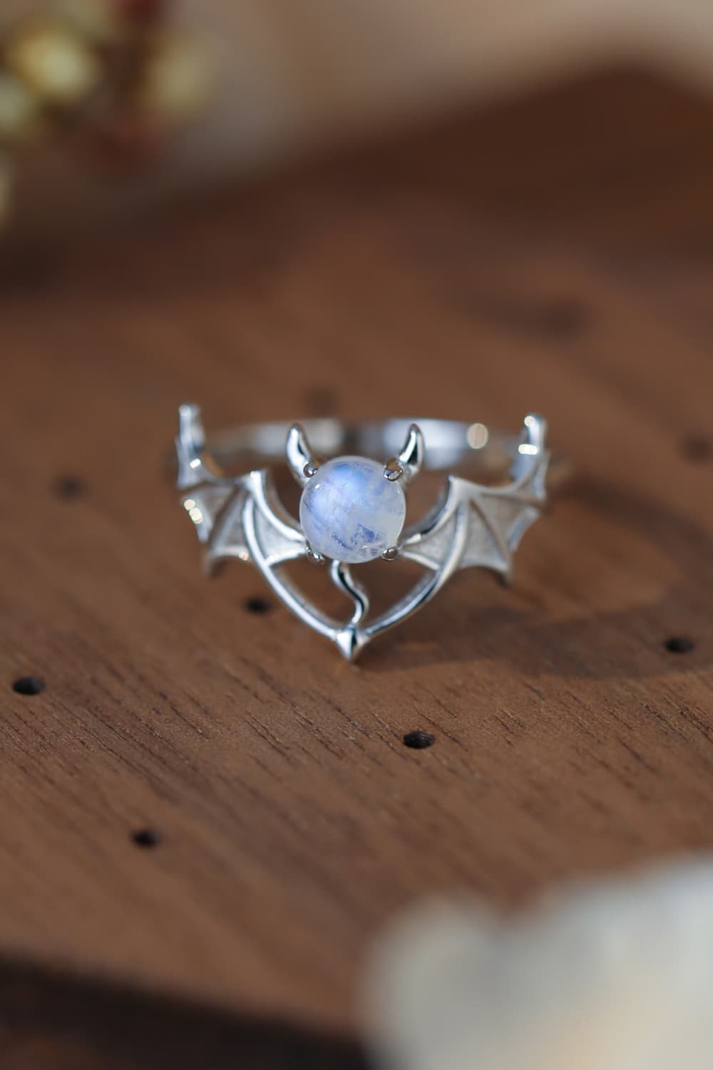 Moonstone Bat 925 Sterling Silver Ring for Adult women - FasionByMatteo