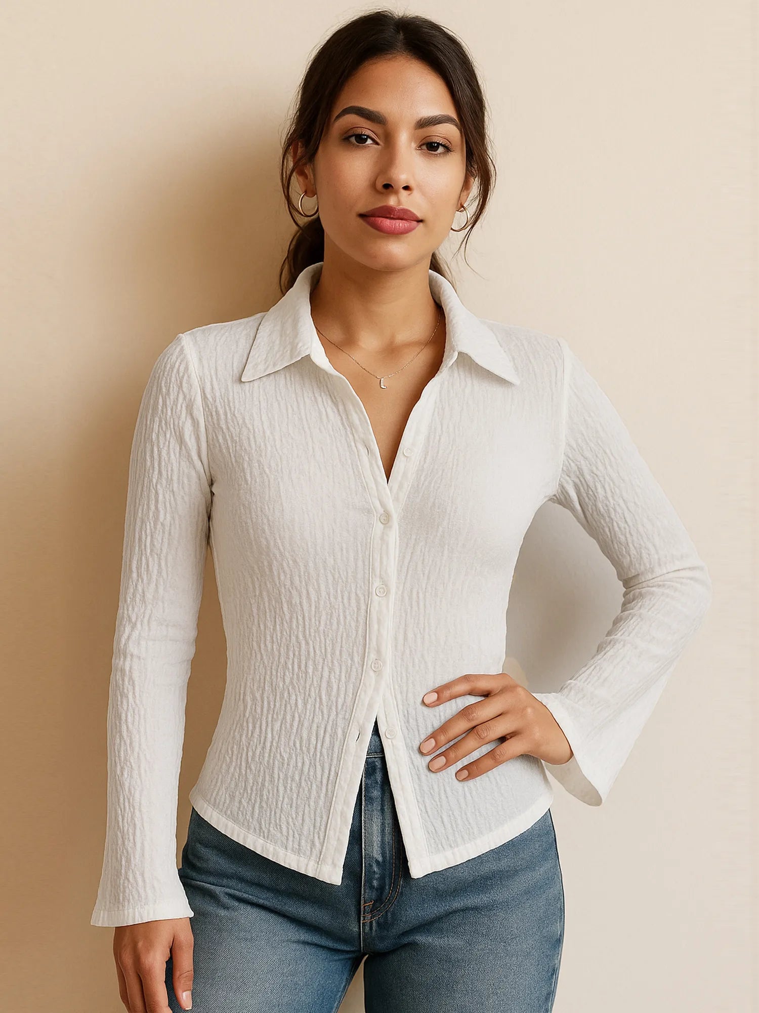 Textured Button - Up Shirt - FasionByMatteo