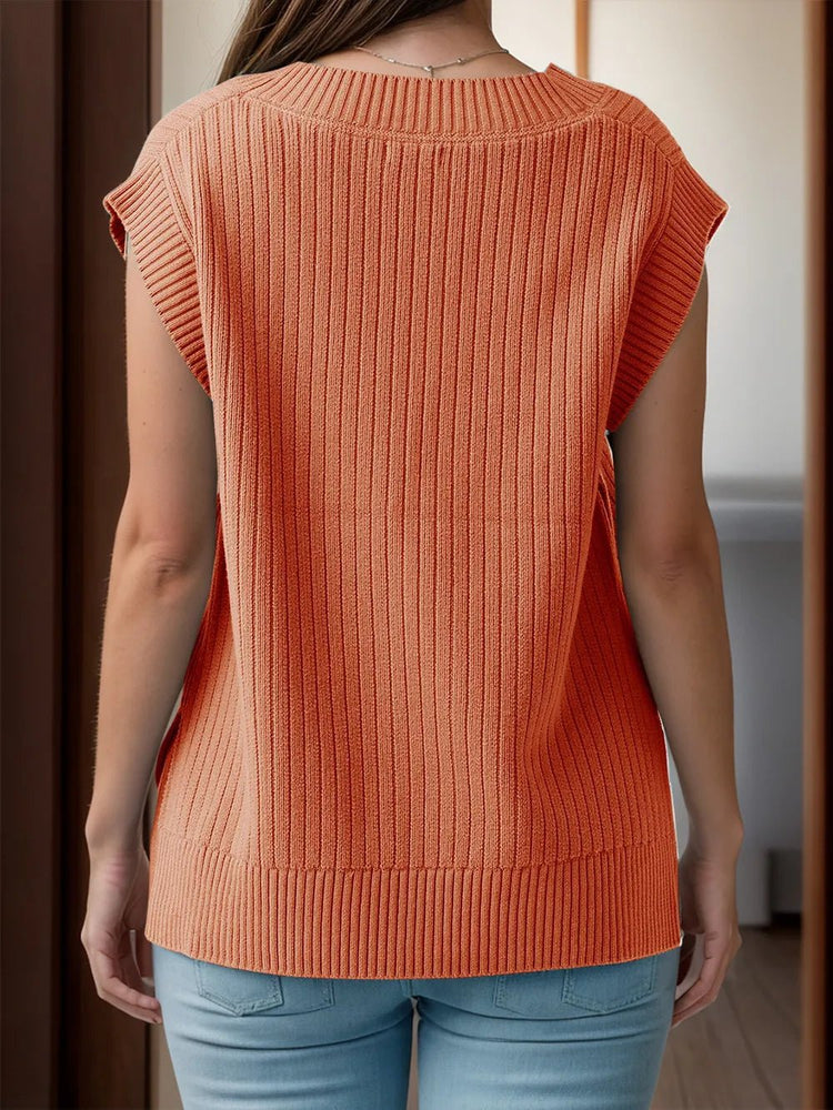 V - Neck Cap Sleeve Knit Vest for Adult women - FasionByMatteo