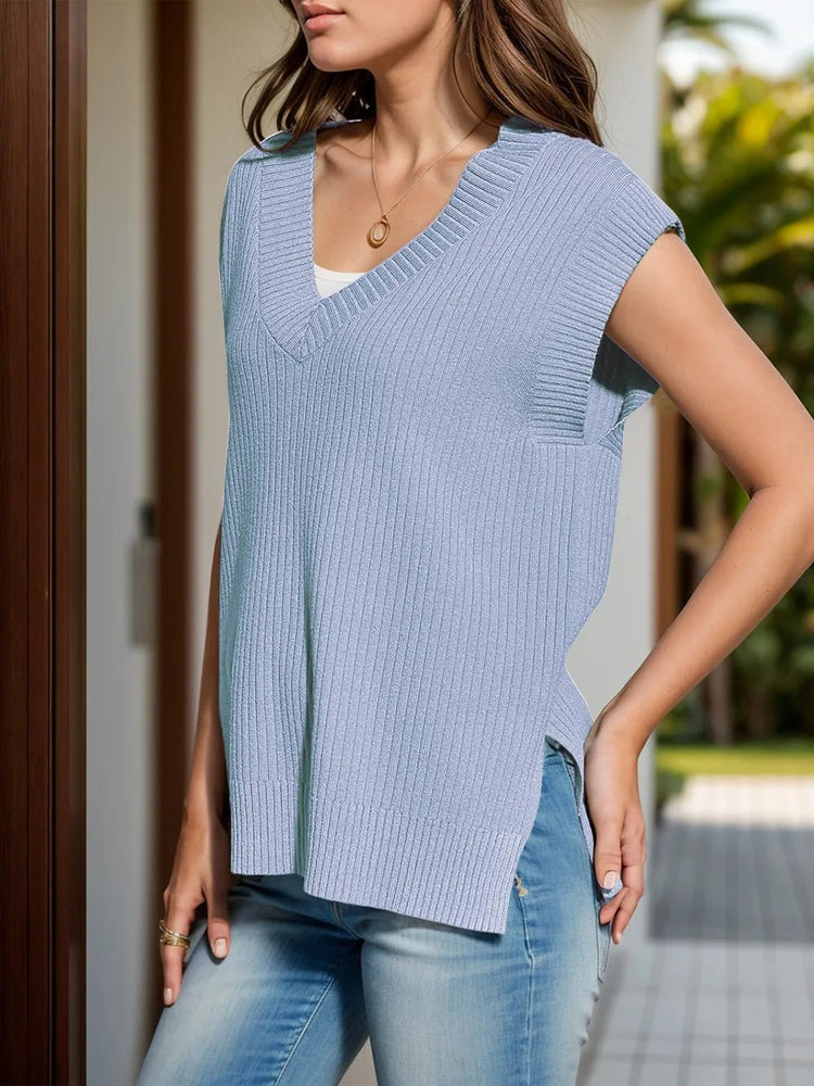 V - Neck Cap Sleeve Knit Vest for Adult women - FasionByMatteo