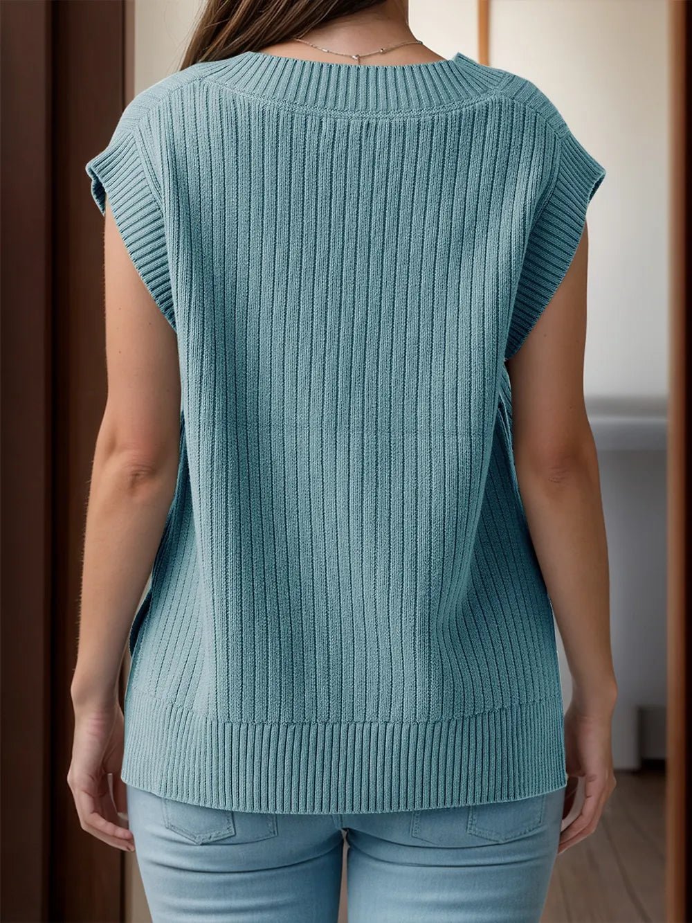 V - Neck Cap Sleeve Knit Vest for Adult women - FasionByMatteo